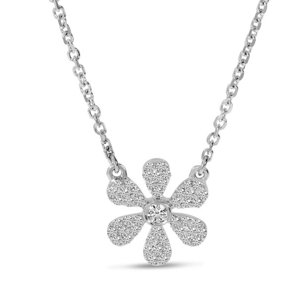 14K White Gold Diamond Pave Flower Necklace Lennon's W.B. Wilcox Jewelers New Hartford, NY