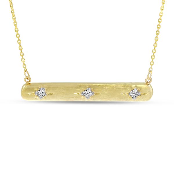 14K Yellow Gold 3 Diamond Brushed Gold Bar Necklace Adler's Diamonds Saint Louis, MO