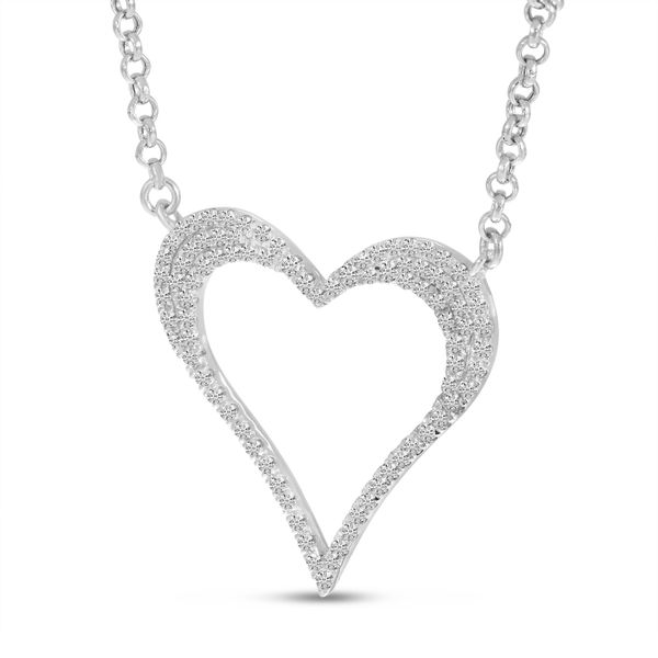 14K White Gold Diamond Open Heart Necklace Image 2 LeeBrant Jewelry & Watch Co Sandy Springs, GA