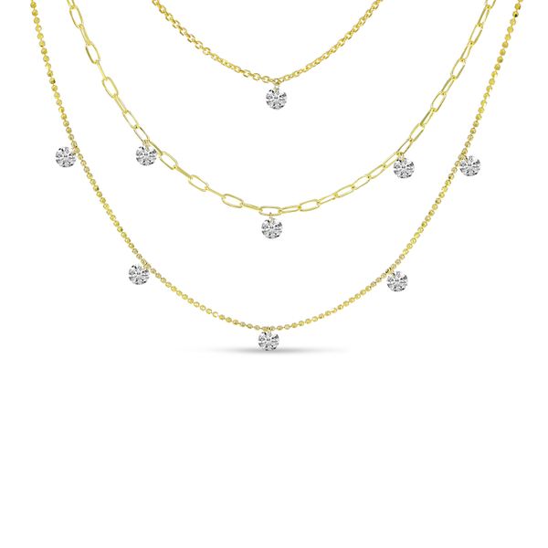 14K Yellow Gold Triple Dashing Diamonds Multi-Chain Necklace Lewis Jewelers, Inc. Ansonia, CT