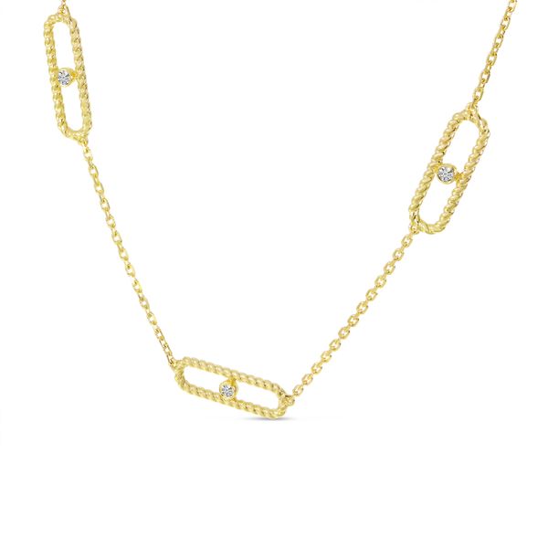 14K Yellow Gold 5-Station Diamond Twist Paperclip Necklace Image 2 Priddy Jewelers Elizabethtown, KY