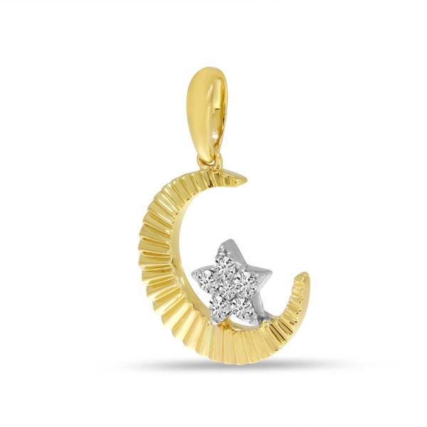 14K Yellow Gold Textured Moon & Diamond Star Pendant Image 2 Lake Oswego Jewelers Lake Oswego, OR