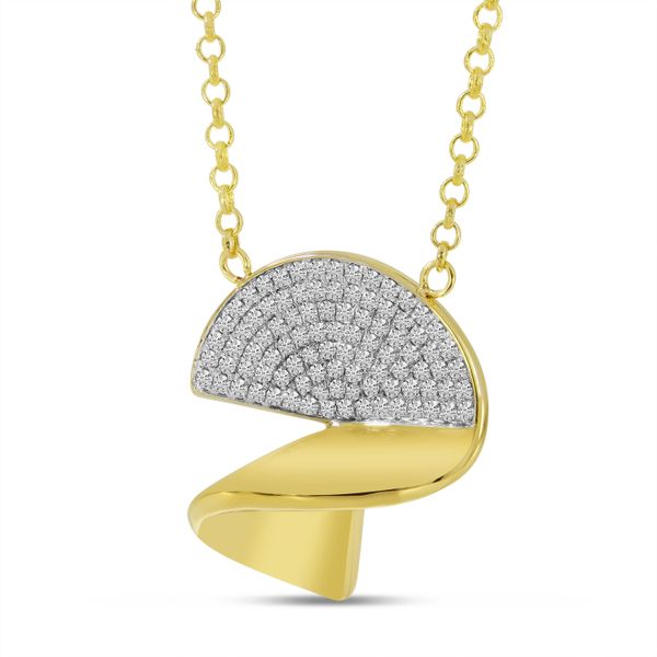 14K Yellow Gold Half Diamond Pave Disc Necklace Image 2 The Jewelry Source El Segundo, CA