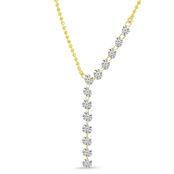 14K Yellow Gold Dashing Diamond Asymmetrical Lariat Necklace
