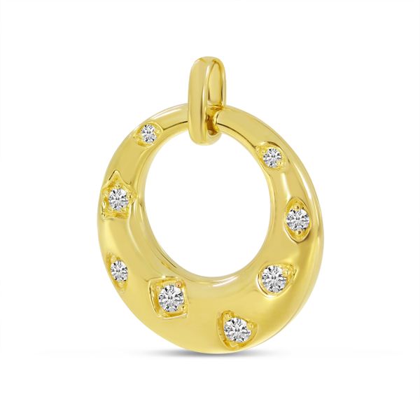 14K Yellow Gold Scattered Diamond Circle Pendant Image 2 David Mann, Jeweler Geneseo, NY