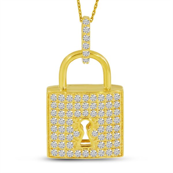 14K White Gold Diamond Lock and Key Charm