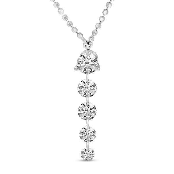14k White Gold Dashing Diamond 5-Stone Dangle Necklace John Herold Jewelers Randolph, NJ