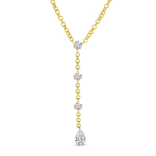 14K Yellow Gold Dashing Diamond .54 Ct Round and Pear 18 inch  Lariat Necklace Rick's Jewelers California, MD