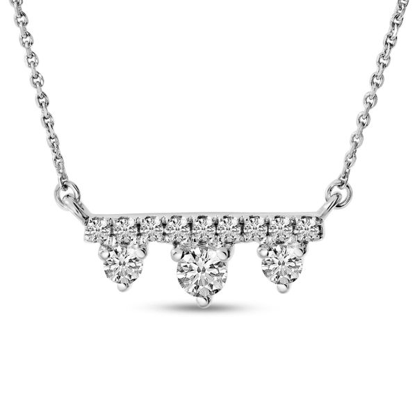 14K White Gold Triple Diamond Bar 18 inch Necklace, Clater Jewelers