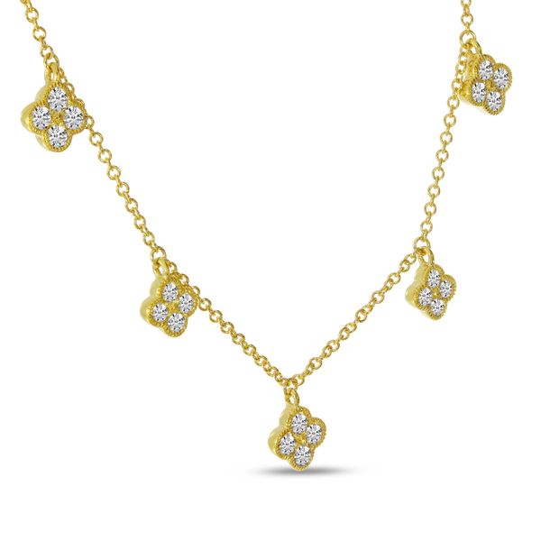 14K Yellow Gold Diamond Stationed Clover 18 inch Necklace Image 2 Windham Jewelers Windham, ME