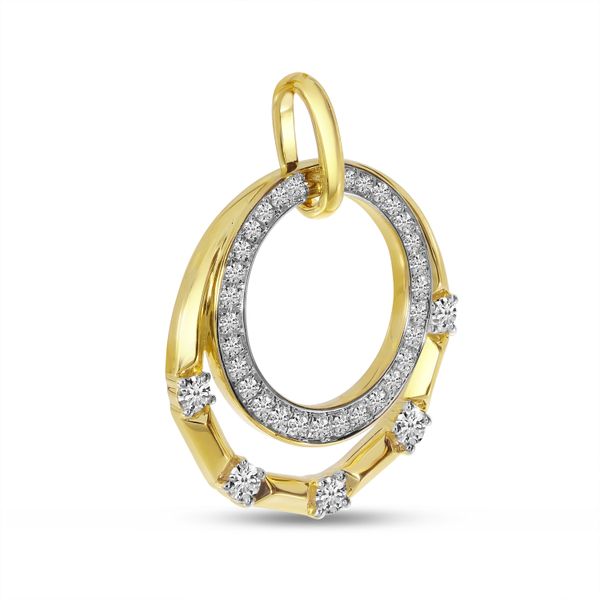 14K Yellow Gold Diamond Double Circle Pendant Image 2 The Jewelry Source El Segundo, CA