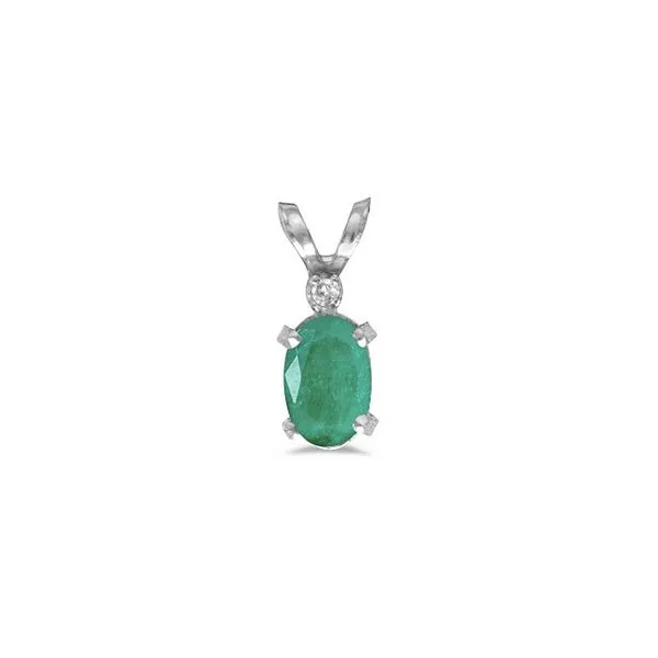 14k White Gold Oval Emerald And Diamond Filagree Pendant | Moseley