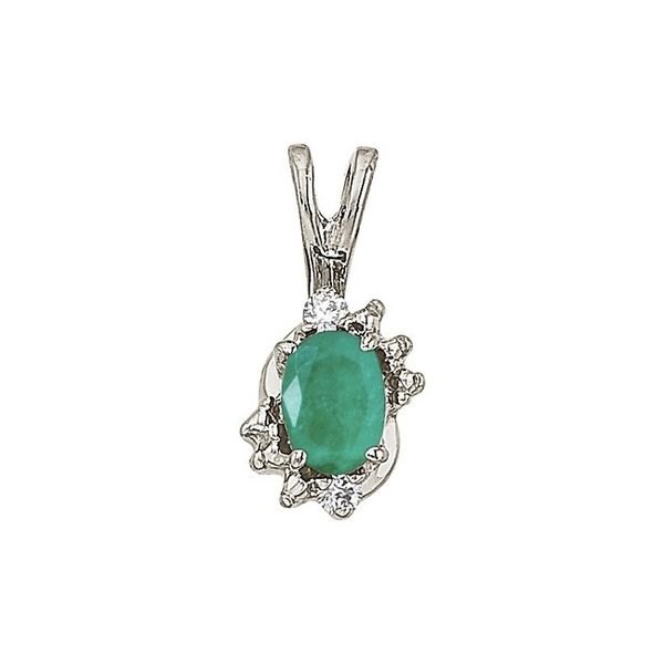 14K White Gold Oval Emerald and Diamond Pendant Glatz Jewelry Aliquippa, PA