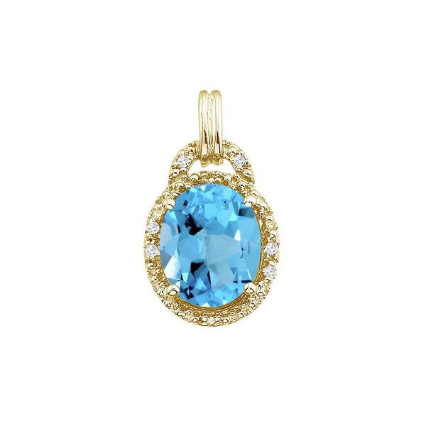14K Yellow Gold 10x8 Oval Blue Topaz and Diamond Pendant David Mann, Jeweler Geneseo, NY