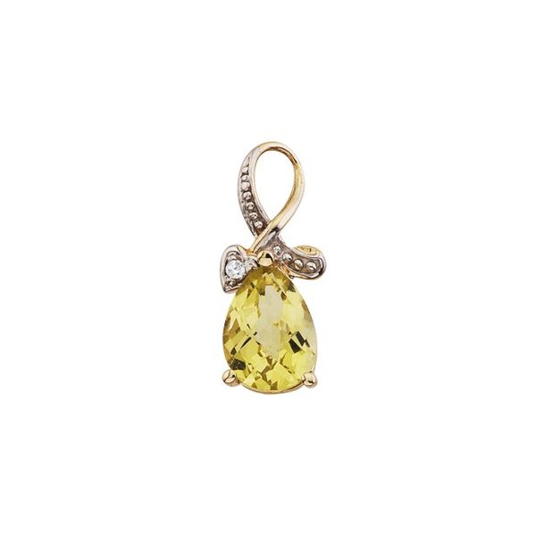14k Yellow Gold Pear Lemon Quartz and Diamond Swirl Pendant Lennon's W.B. Wilcox Jewelers New Hartford, NY