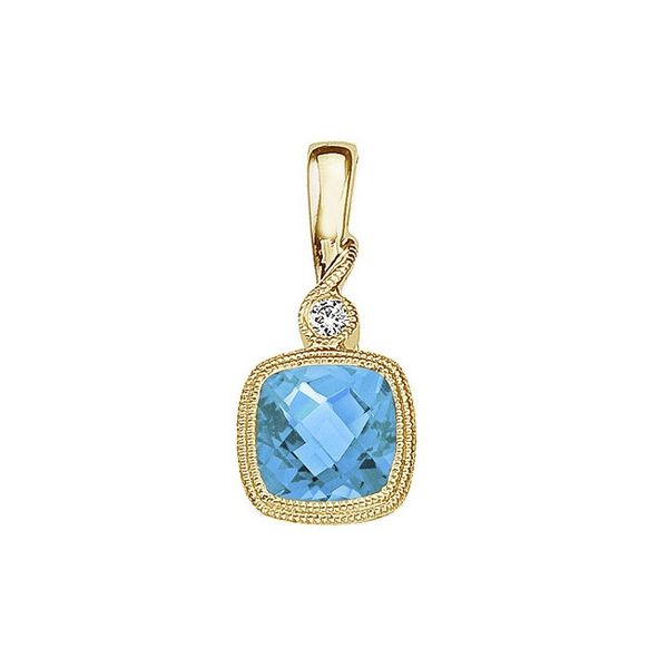 14K Yellow Gold Blue Topaz and Diamond Pendant Glatz Jewelry Aliquippa, PA