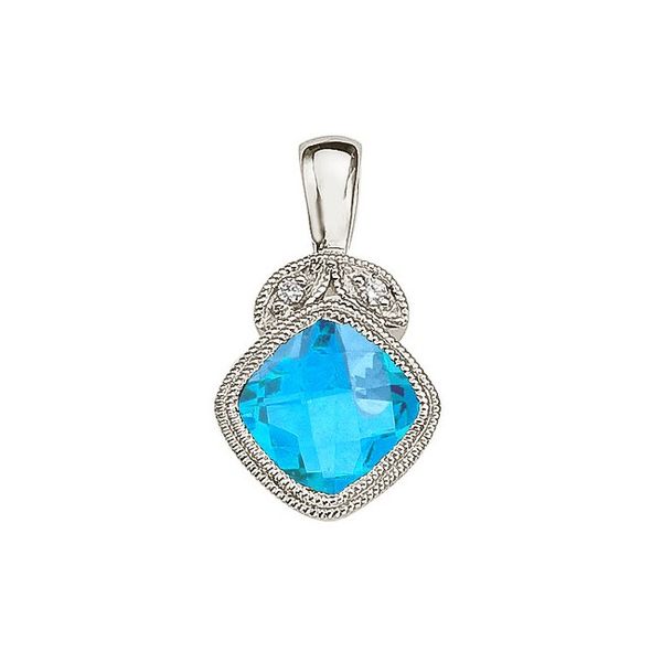 14K White Gold Blue Topaz and Diamond Pendant Clater Jewelers Louisville, KY