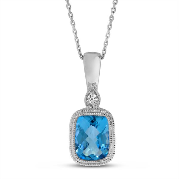 14K White Gold Blue Topaz Cushion Semi & Diamond Pendant Image 2 LeeBrant Jewelry & Watch Co Sandy Springs, GA