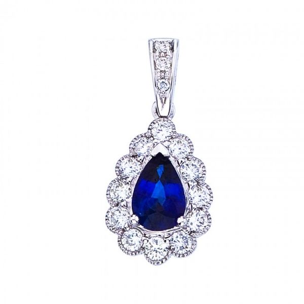 14K White Gold Pear Shape Precious Sapphire and Diamond Pendant LeeBrant Jewelry & Watch Co Sandy Springs, GA