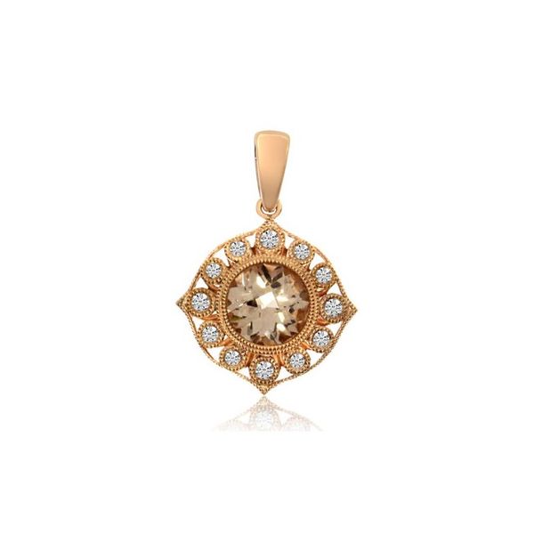14K Rose Gold 6.5 mm Round Morganite and Diamond Fashion Pendant Woelk's House of Diamonds Russell, KS