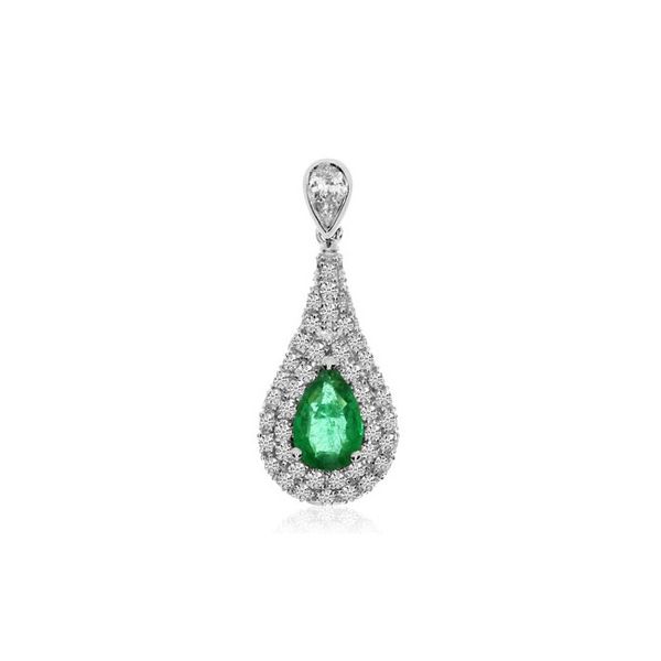 14K White Gold Pear Emerald and Pave AA Diamond Precious Pendant Karen's Jewelers Oak Ridge, TN