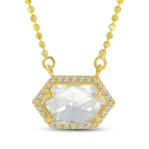 14K Yellow Gold Hexagon White Topaz and Diamond Necklace Woelk's House of Diamonds Russell, KS
