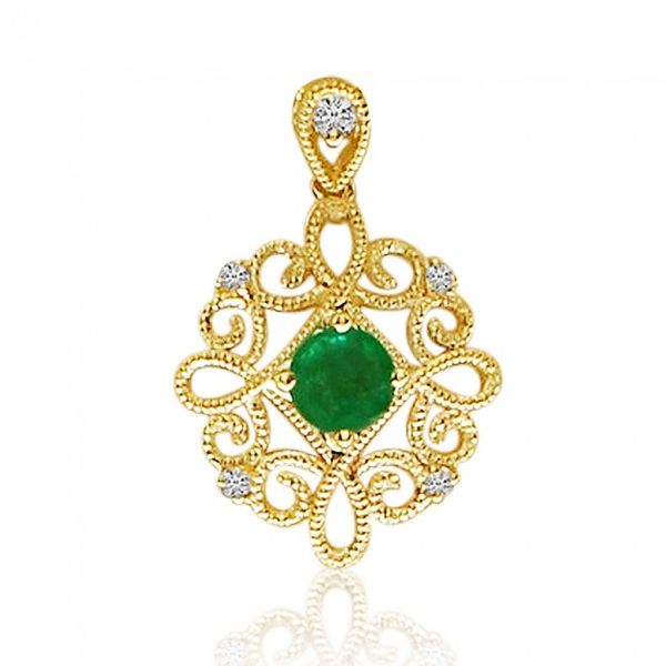 14K Yellow Gold Emerald and Diamond Precious Beaded Filigree Pendant Jimmy Smith Jewelers Decatur, AL