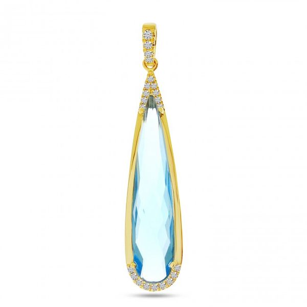 14K Yellow Gold Elongated Pear Blue Topaz and Diamond Semi Precious Fashion Pend Jimmy Smith Jewelers Decatur, AL