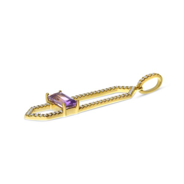 14K Yellow Gold Emerald Cut Amethyst North South Diamond Fashion Pendant Image 2 Clater Jewelers Louisville, KY