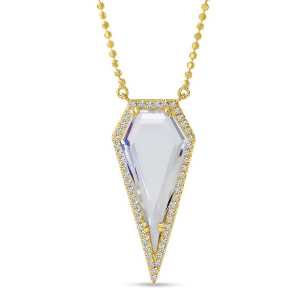 14K Yellow Gold Diamond Shape White Topaz and diamond Necklace The Jewelry Source El Segundo, CA