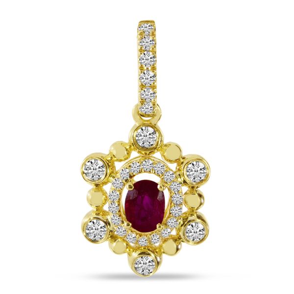 14K Yellow Gold Ruby and Diamond Beaded Pendant The Jewelry Source El Segundo, CA