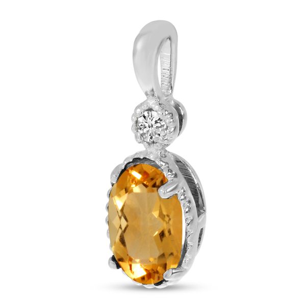 14K White Gold Oval Citrine Millgrain Birthstone Pendant Image 2 Clater Jewelers Louisville, KY