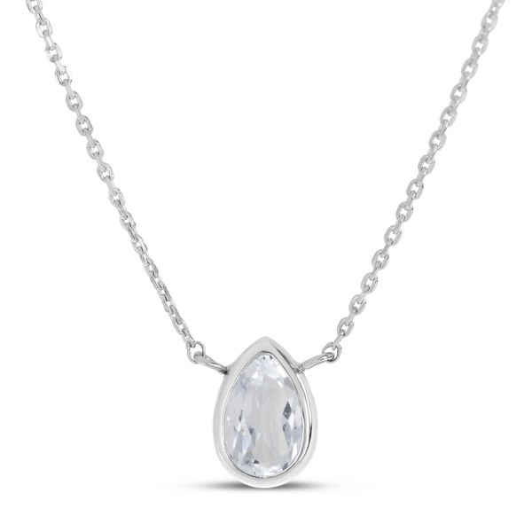 14K White Gold Pear White Topaz Birthstone Necklace Adler's Diamonds Saint Louis, MO