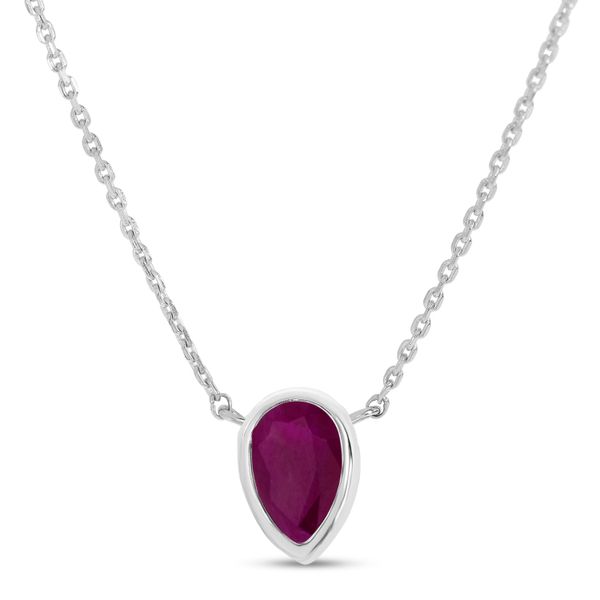 14K White Gold Pear Ruby Birthstone Necklace Clater Jewelers Louisville, KY