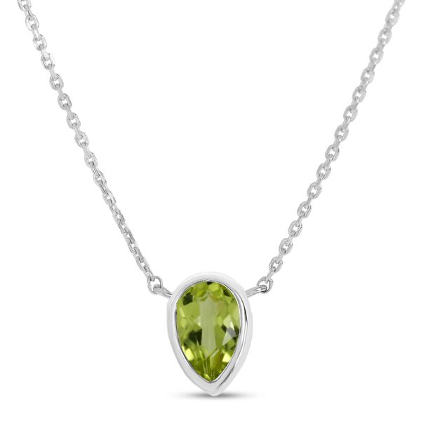 14K White Gold Pear Peridot Birthstone Necklace Adler's Diamonds Saint Louis, MO