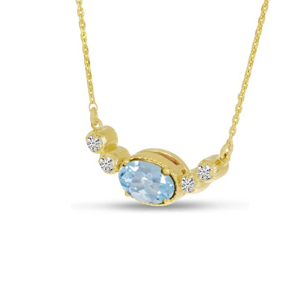 14K Yellow Gold Oval Aquamarine Birthstone Millgrain Necklace Image 2 The Jewelry Source El Segundo, CA