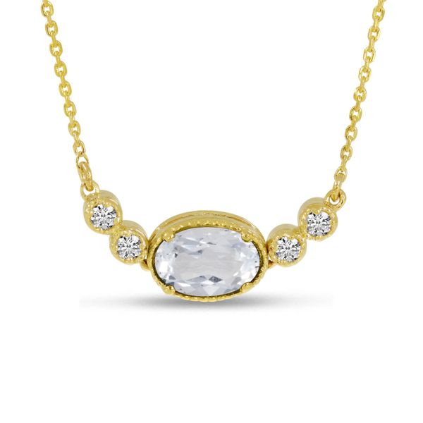 14K Yellow Gold Oval White Topaz Birthstone Millgrain Necklace Glatz Jewelry Aliquippa, PA