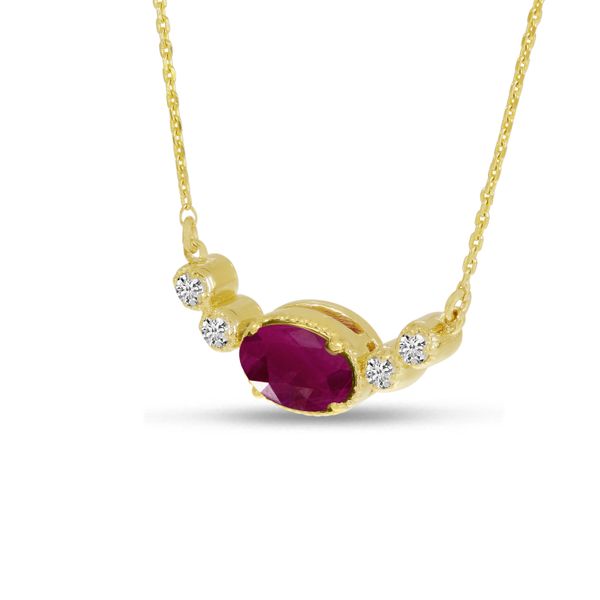 14K Yellow Gold Oval Ruby Birthstone Millgrain Necklace Image 2 Clater Jewelers Louisville, KY