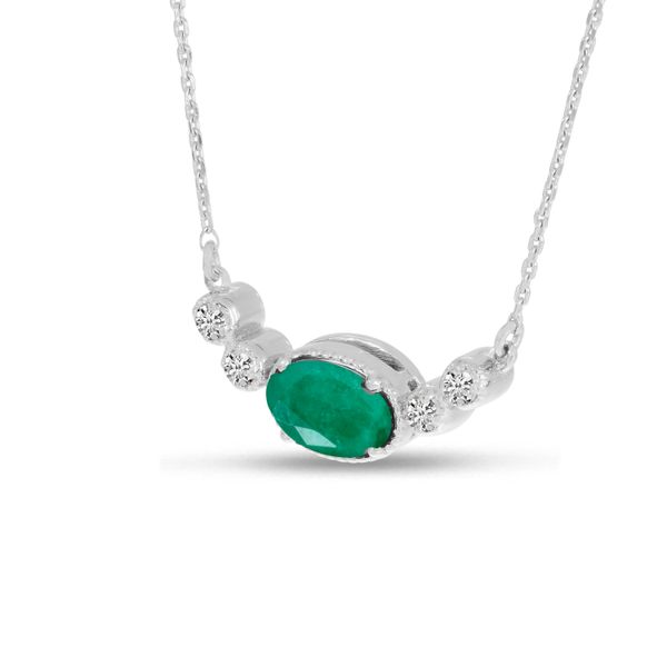 14K White Gold Oval Emerald Birthstone Millgrain Necklace Image 2 Glatz Jewelry Aliquippa, PA