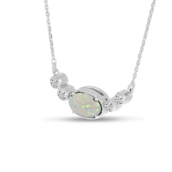 14K White Gold Oval Opal Birthstone Millgrain Necklace Image 2 Clater Jewelers Louisville, KY