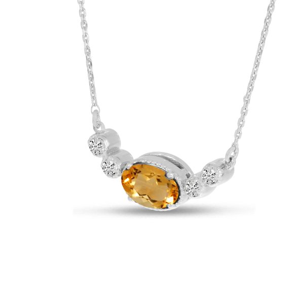 14K White Gold Oval Citrine Birthstone Millgrain Necklace Image 2 Clater Jewelers Louisville, KY