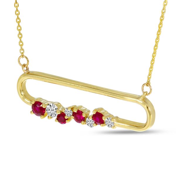14K Yellow Gold Ruby Precious Paperclip Necklace Image 2 Adler's Diamonds Saint Louis, MO