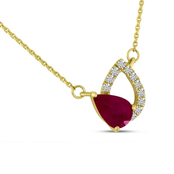 14K Yellow Gold Pear Ruby & Diamond Shadow Necklace Image 2 Lake Oswego Jewelers Lake Oswego, OR