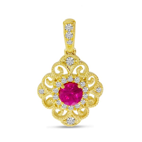 14K Yellow Gold Diamond Ruby Precious Filigree Pendant Glatz Jewelry Aliquippa, PA