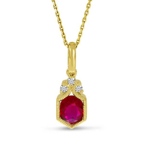 14K Yellow Gold Oval Ruby Precious Millgrain Pendant Image 3 Lennon's W.B. Wilcox Jewelers New Hartford, NY