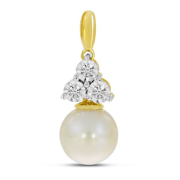 14K Yellow Gold Diamond Triangle & Pearl Pendant The Jewelry Source El Segundo, CA
