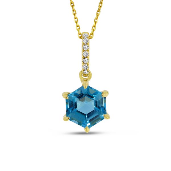 14K Yellow Gold Blue Topaz Semi Hexagon Diamond Pendant Image 3 Lennon's W.B. Wilcox Jewelers New Hartford, NY