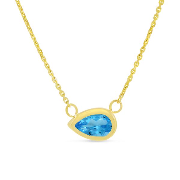 14K Yellow Gold Pear Blue Topaz East 2 West Birthstone Necklace The Jewelry Source El Segundo, CA