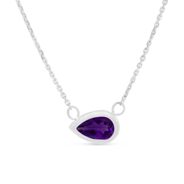 14K White Gold Pear Amethyst East 2 West Birthstone Necklace Lewis Jewelers, Inc. Ansonia, CT