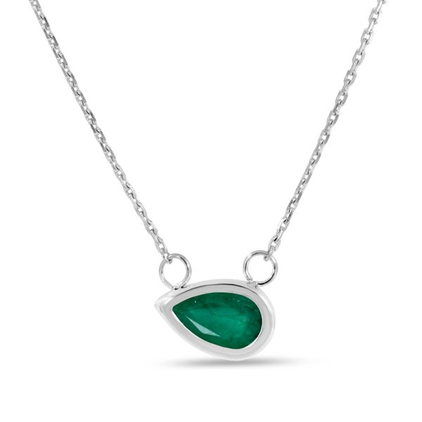 14K White Gold Pear Emerald East 2 West Birthstone Necklace Lennon's W.B. Wilcox Jewelers New Hartford, NY